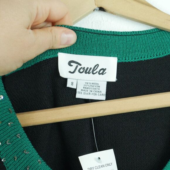 Toula Size 8 Shell Top Knit Beaded Embellished Wool Blend Elegant Classic Career - Picture 3 of 5